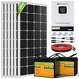 ECO-WORTHY 4 kW·h Solarsystem 1kW 24V mit Wechselrichter und Batterie Netzunabhängig für Wohnmobil: 6 * 170W Solarmodu + 2 * 100Ah Lithiumbatterie +3kW 24V-220V All-in-One-Maschine Invertersteuerung