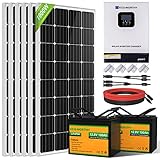 ECO-WORTHY 4 kW·h Solarsystem 1kW 24V mit Wechselrichter und Batterie Netzunabhängig für Wohnmobil: 6 * 170W Solarmodu + 2 * 100Ah Lithiumbatterie +3kW 24V-220V All-in-One-Maschine Invertersteuerung