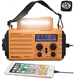 Solar Radio, Tragbare Notfall Radio mit Kurbel, Dynamo Wetter AM/FM/SW Radio,2000mAh Wiederaufladbare Powerbank,USB-Handy-Lader,LED Taschenlampe & Leseleuchte,SOS Alarm,Kompass für Camping Ourdoor